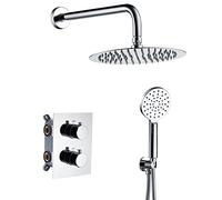 Ibergrif M21710 Ducha Empotrada Tormostatica, Columna Ducha Empotrada, Set de Ducha Rain Shower con Tormostatica Tres, Reciador, Alcachofa, Columna Ducha Termostatica Cromo, Platalata