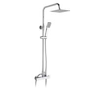 Ibergrif M21807 Columna Ducha Termostatica, 38° Sistema Columna Ducha Termostática, Sistema Columna de Ducha con Rociador, Alcachofa, Manguera, Barra Ajustable, Soporte, Barra Ducha Pared Cromo, Plata