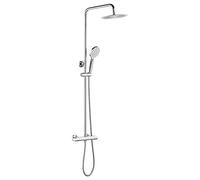 Ibergrif M21809 Columna Ducha Termostatica, Sistema Columna Ducha sin Grifo, Ducha Termostatica Tres con Rociador, Alcachofa, Manguera, Barra Ajustable y Soporte, Cromo, Plata