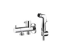 Ibergrif, M22005 Pulverizador de bidé de mano, Pulverizador de bidé portátil para inodoro, Kit de ducha sanitaria con rociador de, Grifo, Kit de ducha de bidé de agua fría de doble manija, Plata