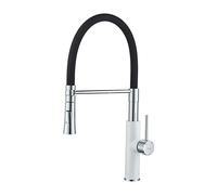 Ibergrif M22115W-2 - Grifo Mezclador de Cocina Profesional con Ducha de Mano y Caño Flexible, Griferia para Fregadero Monomando Extensible Negro/Blanco