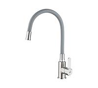 Ibergrif M22119-9 Grifo de Cocina Gris con Caño Flexible Universal, Grifería para Fregadero, Acero Inoxidable Cepillado, Gris, 3/8"