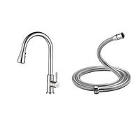 Ibergrif M22137 Mezclador de fregadero con Ducha Extraíble, Grifo de Cocina, Ahorro de Agua, Acero, Plata, Gris + GRIFEMA G851-18 Manguera Ducha, 1.8 m, Flexo de Acero, Plata, 1.8M