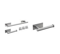 Ibergrif M34452A Juego de Toallero de Baño, Contiene Toallero Adhesivo & MK34052 Portarrollos Baño Autoadhesivo, Soporte Colgador, Acero Inoxidable, Gris