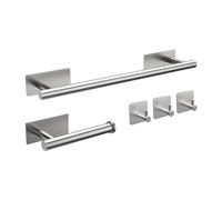 Ibergrif M34452A Juego de Toallero de Baño, Contiene Toallero Adhesivo, Portarrollos para Papel, 3 Gancho para Toallas, Acero Inoxidable, Cepillado