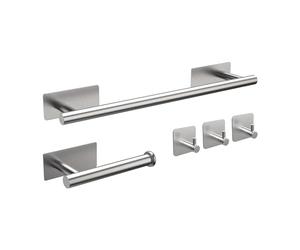 Ibergrif M34452A Juego de Toallero de Baño, Contiene Toallero Adhesivo, Portarrollos para Papel, 3 Gancho para Toallas, Acero Inoxidable, Cepillado