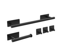 Ibergrif M34452B Juego de Toallero de Baño, Contiene Toallero Adhesivo, Portarrollos para Papel, 3 Gancho para Toallas, Acero Inoxidable, Negro