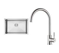 Ibergrif, M87044 Fregadero Cocina 70 x 44 cm, Fregadero Bajo Encimera o Sobre Encimera & GRIFEMA Irismart G4008 Grifo de Cocina Alto con Caño Giratorio, Mezclador de Fregadero