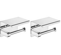 Ibergrif MK34050 - Portarrollos Adhesivo Sin Tapa de Papel Higiénico con el Teléfono Móvil Estante de Almacenamiento, Plata, Acero Inoxidable (Paquete de 2)