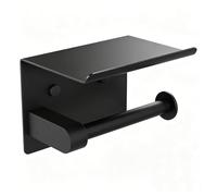 Ibergrif MK34053B - Portarrollos Adhesivo Sin Tapa de Papel Higiénico con el Teléfono Móvil Estante de Almacenamiento, Acero Inoxidable, Negro