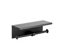 Ibergrif Portarrollos de Papel Higiénico Doble con Estante, Soporte Papel Higiénico de Acero Inoxidable para Pared, Instalación Adhesiva o con Taladro, Portarrollos para Baño o Cocina, Negro