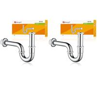 Ibergrif Sifón Ajustable 0-30 mm para Fregadero y Lavabo 1 1/4″×32 mm con Conexión para Lavadora Acero Inoxidable Cromado M20506 (Paquete de 2)