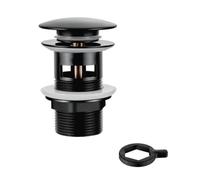Ibergrif Tapón Pop Up Lavabo con Rebose, Válvula Desagüe Click Clack para Lavabo con Rebosadero, Tapón de Drenaje Latón Negro Mate, Instalación Sin Herramientas, Compatible Ø41-50 mm, M20502B