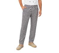 IBEX Pantalones de chef para hombre y mujer, pantalones de chef unisex con cordón, pantalones de cocina profesionales ligeros de polialgodón (XS - 5XL), Cuadros blancos y negros, L