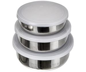 Ibili 712000 - Set 3 contenedores Inox con tapa de plástico (14+16+18 cm)