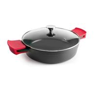 IBILI - Guisera Con Tapa Esben 28Cm, Aluminio Fundido, Tapa de cristal, Asas desmontables de silicona, Antiadherente PFAS, Apta para induccion