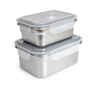 IBILI Keepklin - Lote de 2 Recipientes Rectangulares de 0.8L y 1.6L en Acero Apto Microondas