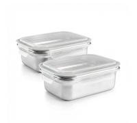 IBILI Keepklin - Lote de 2 Recipientes Rectangulares de 1.2L en Acero Inox. Apto Microondas