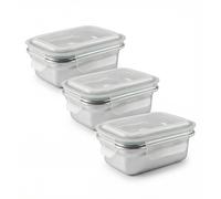 IBILI Keepklin - Lote de 3 Recipientes Rectangulares de 0.6L en Acero Inox. Apto Microondas