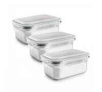 IBILI Keepklin - Lote de 3 Recipientes Rectangulares de 0.8L en Acero Inox. Apto Microondas