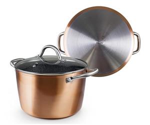 IBILI - Olla natura copper cobrecon tapa de cristal, 20 cms, Antiadherente estilo piedra, Apta para induccion