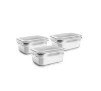 IBILI - Set 3 Táper Rectangular Keepklin 800 Ml, Acero Inoxidable, Apto para Microondas, tapa hermetica