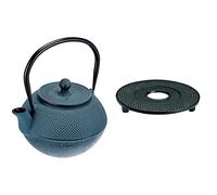IBILI - Tetera hierro fundido Azul, 1.2 litros, Interior esmaltado, Apto para inducción & Reposateteras Plano, 13 cms, Hierro fundido