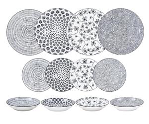 IBILI - Vajilla de 12 Piezas Armonia Negro, Platos de Porcelana para 4 personas
