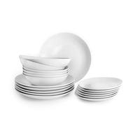 IBILI - Vajilla de 18 Piezas Bolonia Blanco, Platos de Porcelana para 6 personas