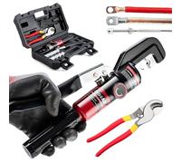 IBOSAD Herramienta de crimpado hidráulico y cortador de cables, crimpadora hidráulica de cable 8 toneladas estadounidenses 12 AWG a 00 (2/0) Kit de herramientas de alambre de terminal eléctrico con 9