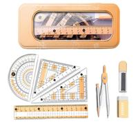 IBXWMNG 8 Pcs Juego De Geometría Escolar, Juego De Reglas Escolar, Juego de Brújula de Geometría para Estudiantes, Geometría Compases Matemáticas Para Estudiantes En Estuche De Transporte Compas