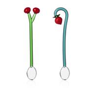 Ichendorf Milano - Juego de 2 cucharillas de cereza y fresa, colección Fruits & Flowers, H 12 cm, vidrio borosilicato, hecho a mano