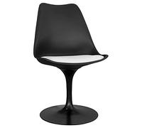 Iconik Interior Tulip Style Silla de comedor - Silla giratoria negra - Tulipán blanco