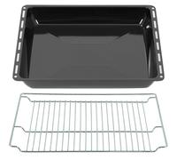 ICQN Set Bandeja de Horno Profunda 46,5x37,5x6 cm + Rejilla | Compatible con Siemens, Bosch, Constructa y Amica, Bandeja Esmaltada con Rejilla