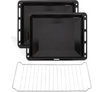 ICQN Set de 2 Bandejas Esmaltadas y Rejilla para Horno 46x37x3 cm, Compatible con TEKA y Bosch