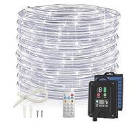 ICRGB Cuerda de luces solares para exteriores 72 pies 200 luces LED solares para exteriores impermeables 8 modos luces solares de jardín decorativas para patio piscina boda Navidad blanco frío