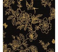 ICYEHAO Papel Pintado Pared Flores y Pajaros Negro,44 x 1000cm Papel Pintado Negro y Dorado Flores Hojas Plantas Mariposas Bosque Vinilo Adhesivo para Muebles,Armarios,Sala de Estar, Dormitorio