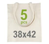 IDEA HOME Bolsa de Yute - 5 x Bolsa de Algodón - Bolsas Tote Bag de Tela Para Pintar 38x42cm 220g - Bolsa de Lona Con Asas Largas, Personalización Posible, Bordado o Pintura - Naturaleza