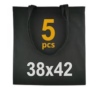 IDEA HOME Bolsa de Yute - 5 x Bolsa de Algodón - Bolsas Tote Bag de Tela Para Pintar 38x42cm 220g - Bolsa de Lona Con Asas Largas, Personalización Posible, Bordado o Pintura - Negro