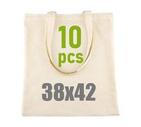 IDEA HOME Bolsa de Yute - Pack de 10 Bolsas de Algodón 100% - Bolsa de Tela para Pintar - 38x42 cm, 144 g/m² - Lona con Asas Largas - Reutilizable para Transporte