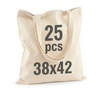 Idea Home Juego de 25 Bolsas de algodón Bremen (38 x 42 cm) | Bolsa de Yute sin Imprimir | Robusta Bolsa de la Compra | Reutilizable | Colores Naturales
