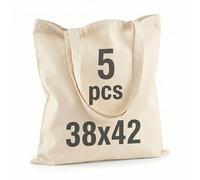 Idea Home Juego de 5 Bolsas de algodón Bremen (38 x 42 cm) | Bolsa de Yute sin Imprimir | Robusta Bolsa de la Compra | Reutilizable | Colores Naturales