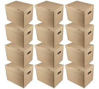 IDEA HOME STOREA IDEA Set de 12 Cajas de Archivo A4 con Tapa, Cajas de Cartón Apilables para Documentos, Almacenamiento y Mudanza