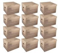 IDEA HOME STOREA Set de 12 Cajas de Almacenamiento con Tapa, Asas y Rotulador, Cajas de Cartón Apilables para Archivo, Mudanza, Oficina y Hogar