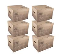 IDEA HOME STOREA Set de 6 Cajas de Almacenamiento con Tapa, Asas y Rotulador, Cajas de Cartón Apilables para Archivo, Mudanza, Oficina y Hogar