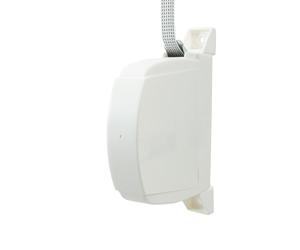 IdeaGenesis - Recogedor plegable de persiana enrollable - Enrollador abatible con cinta para fijación en pared o marco ventana - Sistema universal resistente (Blanco cinta pintas, Cinta 14mm)