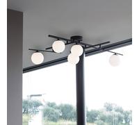 Ideal Lux plafón Atlas negro, 5 luces metal cristal