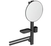Ideal Standard ALU+ Espejos, Combinación de Accesorios M, con Espejo cosmético de Ø 328 mm y estantes Ajustables, Fabricado con un 100% de Aluminio Reciclado - Negro Mate (580x145.5x717 mm)