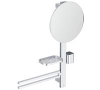 Ideal Standard ALU+ Espejos, Combinación de Accesorios M, con Espejo cosmético de Ø 328 mm y estantes Ajustables, Fabricado con un 100% de Aluminio Reciclado - Plata (580x145.5x717 mm)