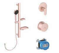 Ideal Standard BE127RO - Juego completo de grifos de aluminio + para ducha, barra de ducha, ducha de mano, ahorro de agua, color rosa
